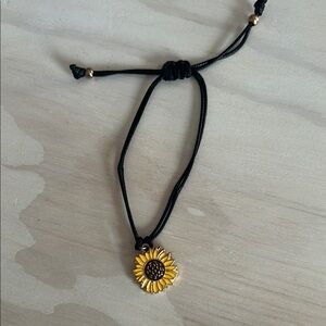 Sunflower Charm Black Cord Bracelet